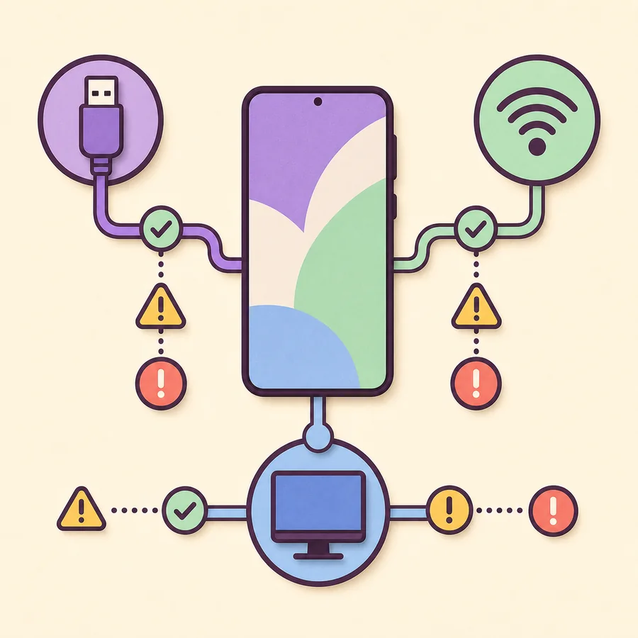 Editorial diagram of phone connections to USB, wireless, and monitor endpoints